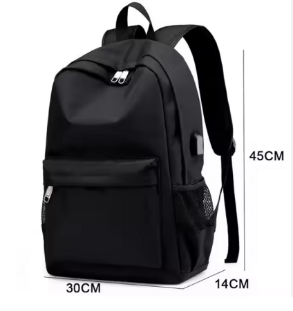 Genti si Rucsace - Rucsac Durabil pentru Laptop, Port USB pentru Încărcare, Fermoar, Căptușeală din Poliester, negru