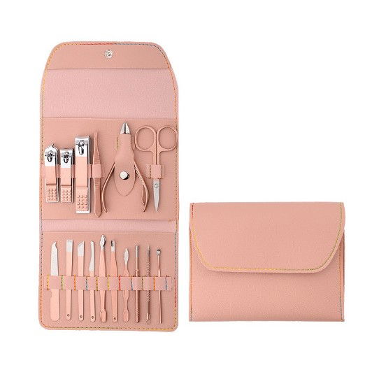 Set cu 16 accesorii pentru Manichiura, Pedichiura si Fata, Geanta Organizatoare, Roz [2]