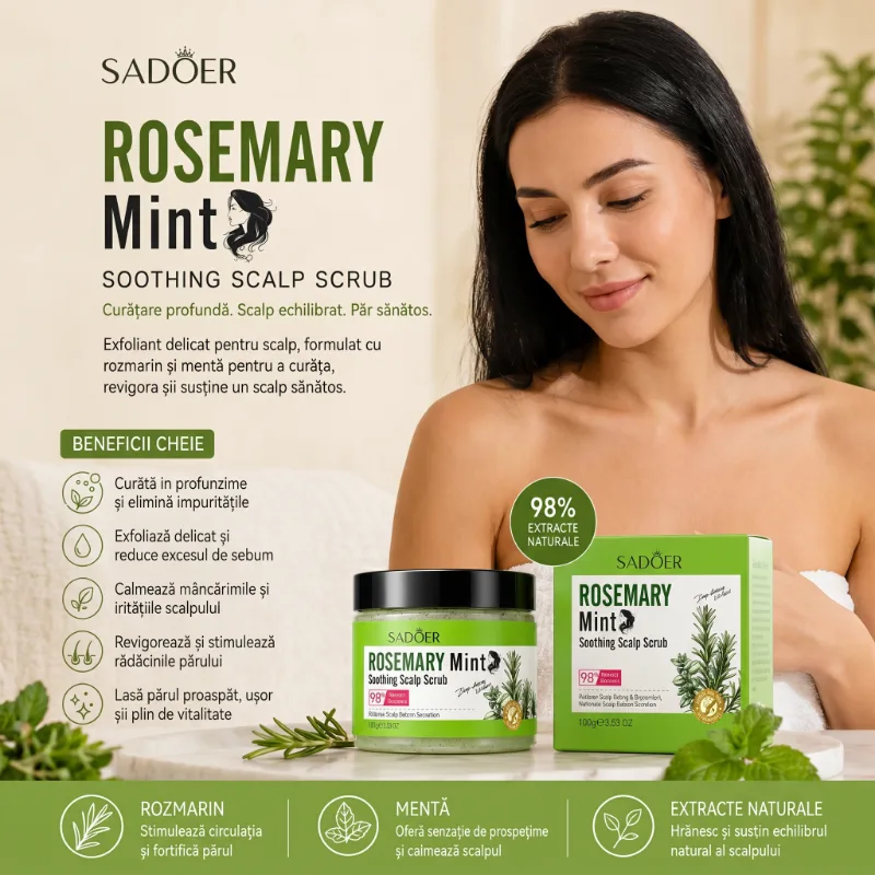 Scrub Calmant pentru Scalp SADOER cu Rozmarin si Menta – Exfoliere, Control Sebum si Prospetime, 100g [2]