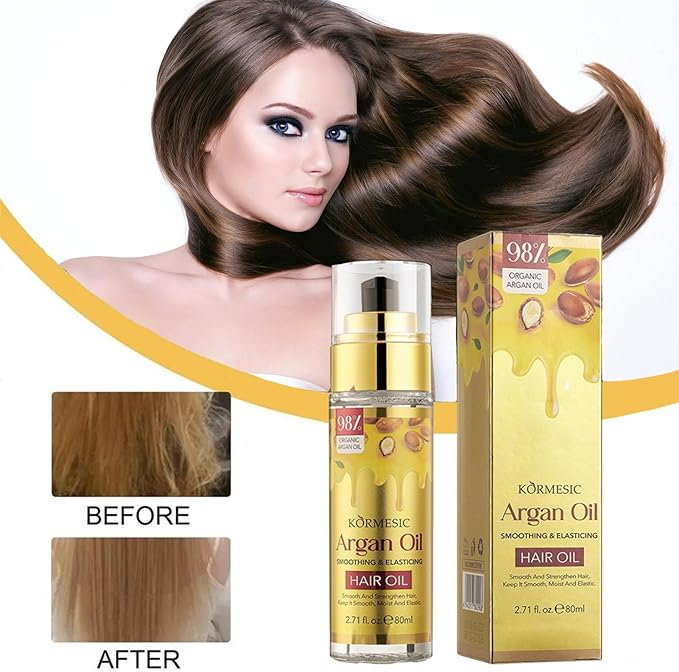 Ulei de păr cu argan Kormesic pentru regenerare și strălucire, 98% organic, efect de netezire [9]