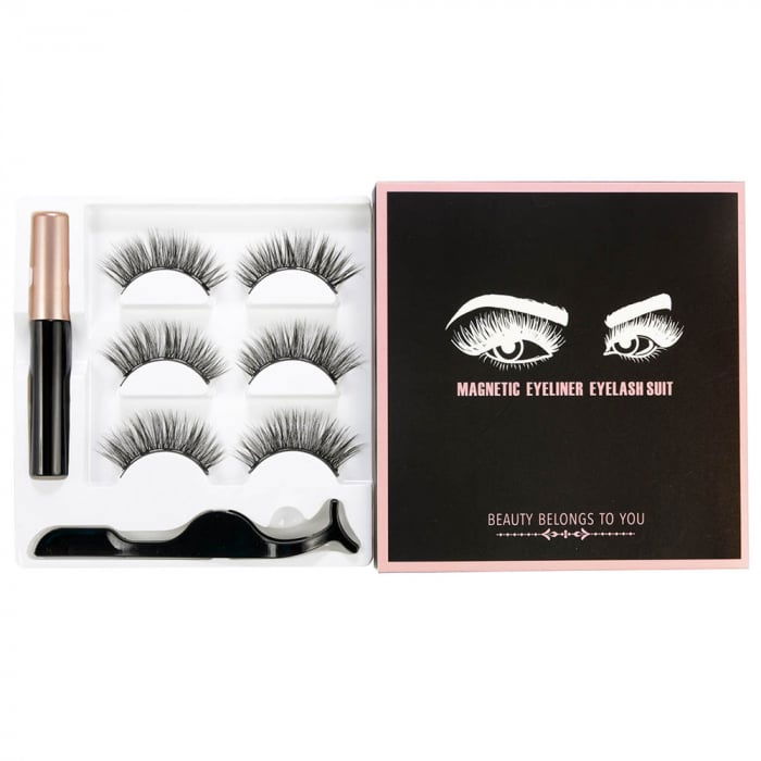 Set Gene False Magnetice 3D, 1 Aplicator, 1 Eyeliner Magnetic Negru, Waterproof, 3 perechi [3]