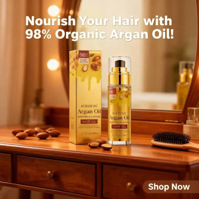 Ulei de păr cu argan Kormesic pentru regenerare și strălucire, 98% organic, efect de netezire [4]