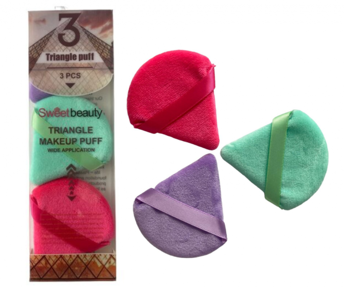 Set 3 Bureti triunghiulari pentru pudra sau fond de ten, powder puff, reutilizabili [1]