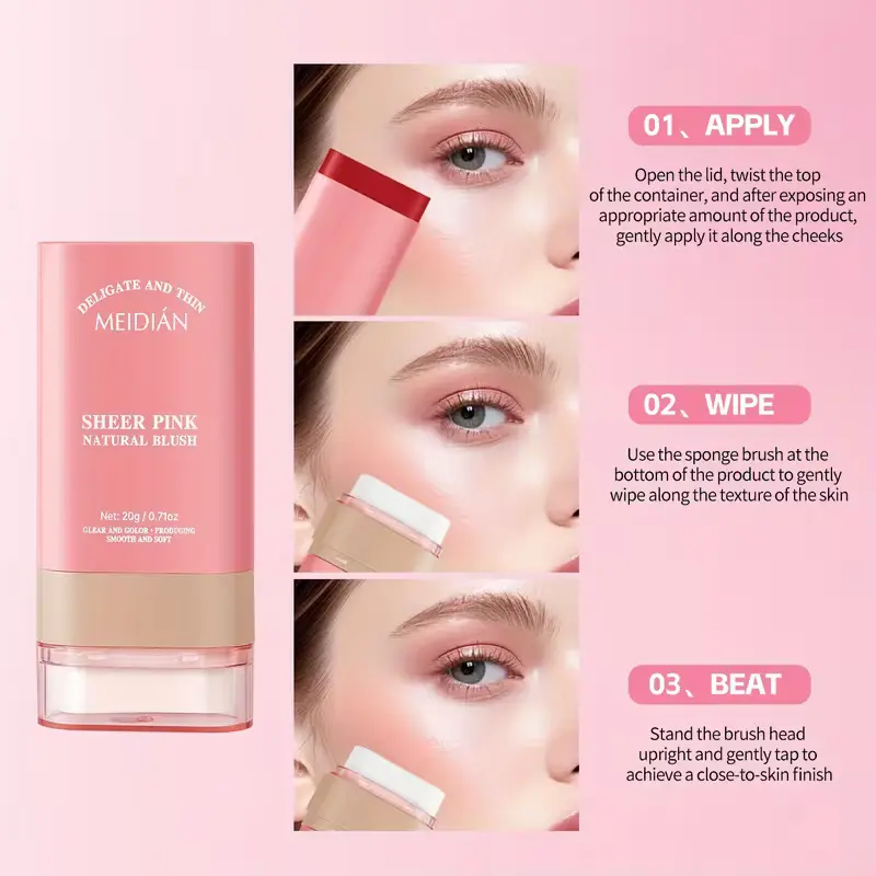 Blush Stick Cremos cu Burete Inclus, Sheer Pink, Meidian, 03 Natural Blush [4]