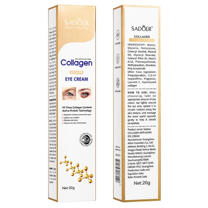 Crema Antirid pentru Ochii cu 10 x Colagen, Roller pentru masaj inclus, Sadoer, 20g [2]