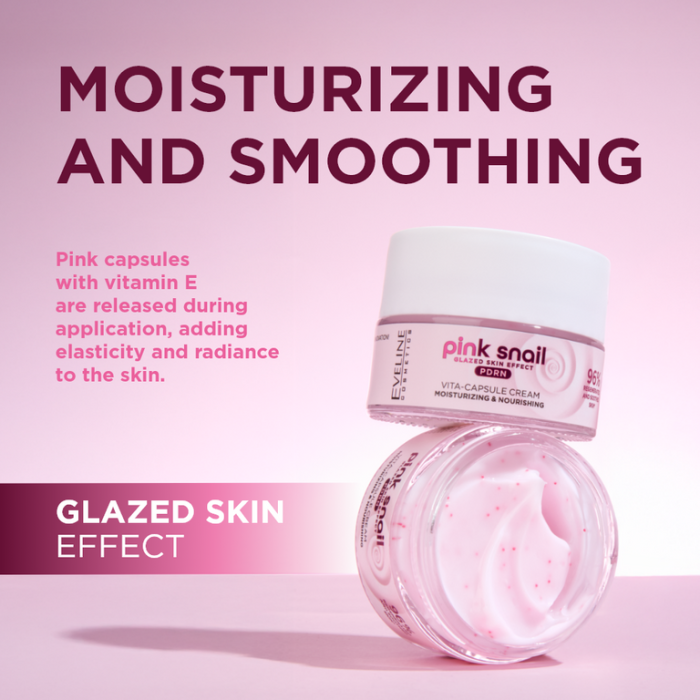 Cremă Eveline Pink Snail pentru iluminare și hidratare, efect glazed skin, cu mucină de melc și PDRN [10]