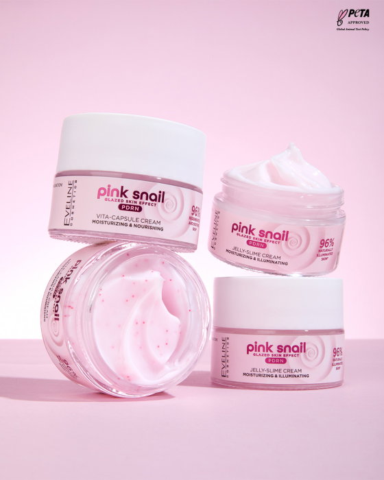 Cremă Eveline Pink Snail pentru iluminare și hidratare, efect glazed skin, cu mucină de melc și PDRN [2]