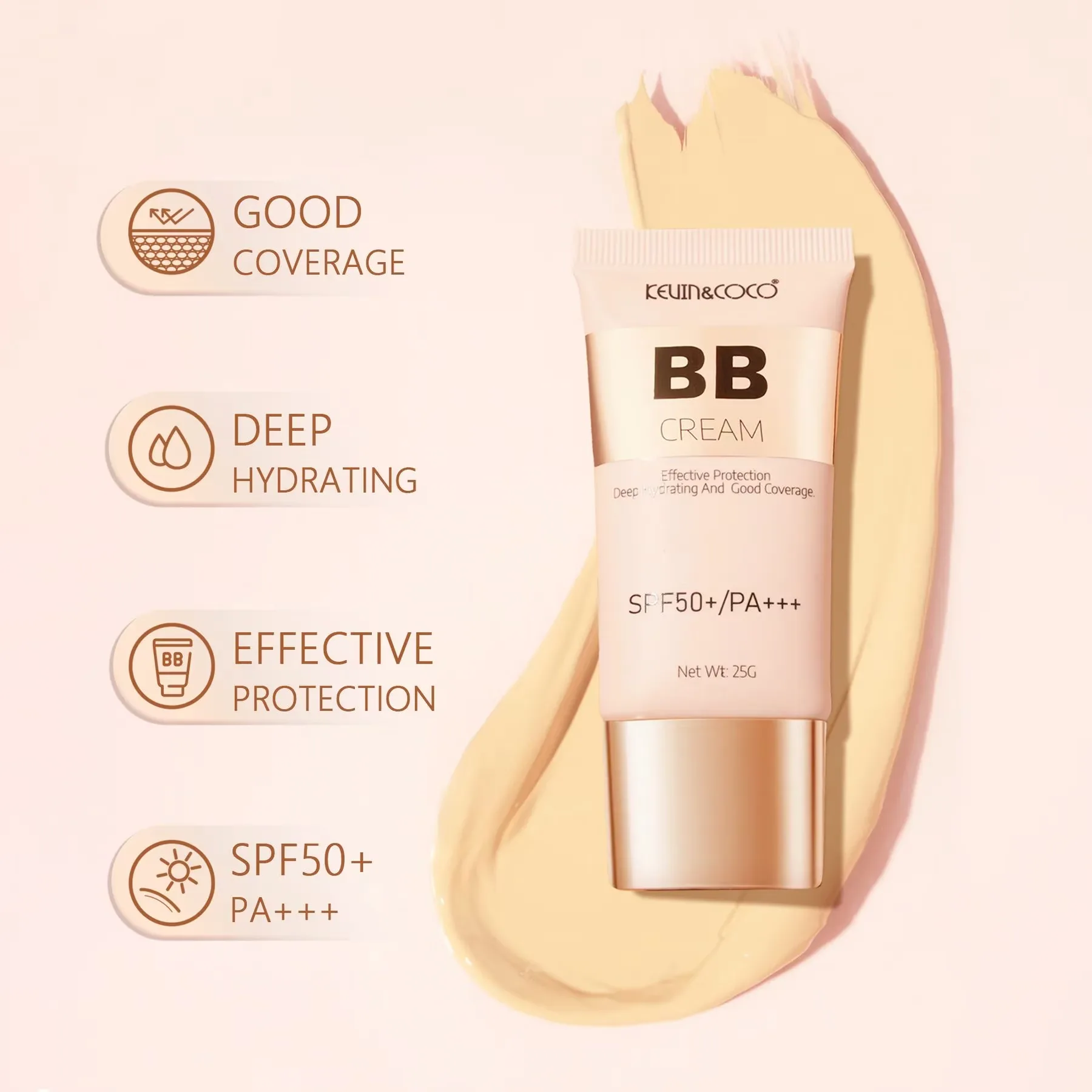Fond de ten BB Cream, SPF50, Long Lasting, Good Coverage, Kevin&Coco, 25g [4]