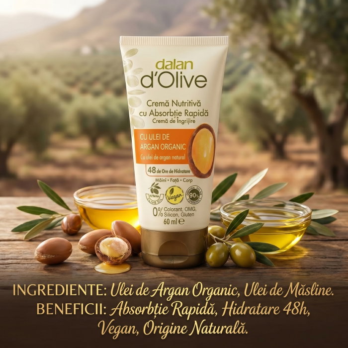 Crema pentru Maini si Corp cu Ulei de Argan, Hidratare intensa, Dalan d'Olive, 60ml [4]