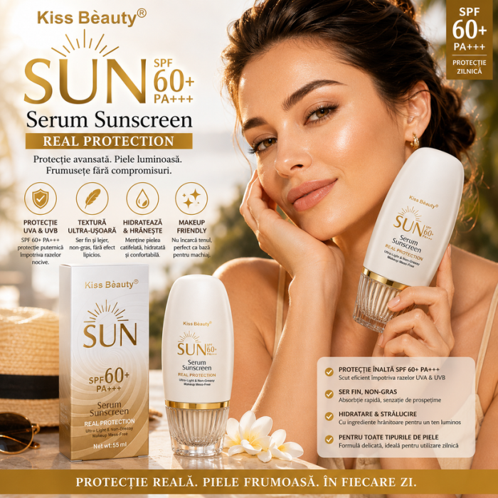 Cremă de față cu SPF60, Hidratare intensa, Serum Sunscreen, Kiss Beauty, 55ml [2]