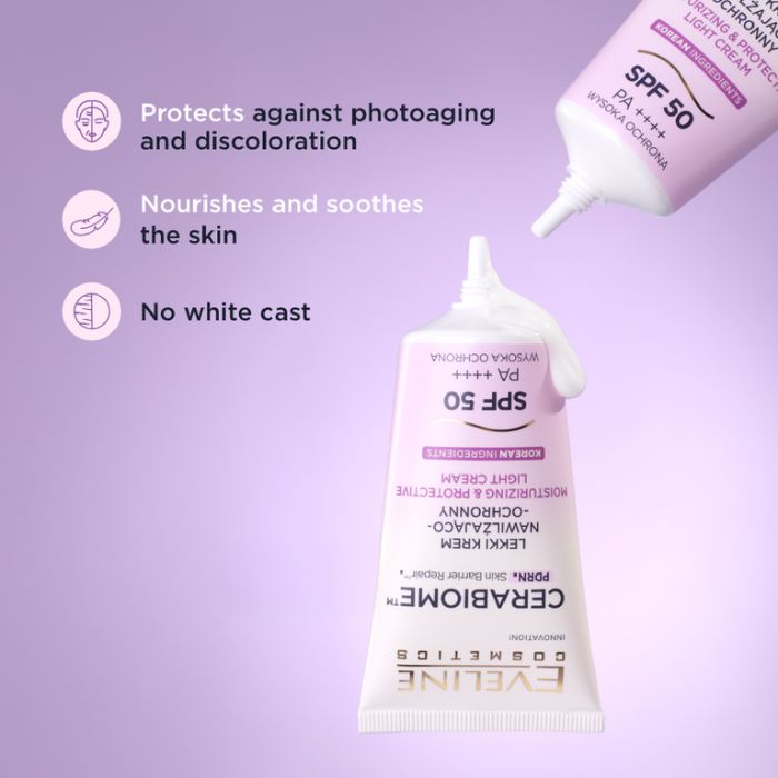 Cremă de față hidratantă cu SPF50, Ceramide PDRN+ , Cerabiome, Eveline, 30ml [2]