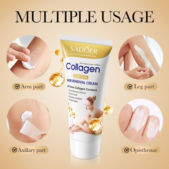 Cremă depilatoare pentru corp, cu 10 x Colagen, Sadoer, 60g [4]