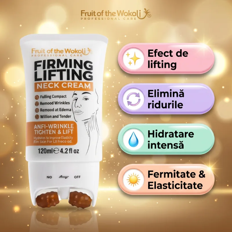 Cremă lifting pentru zona gâtului cu colagen și roller masaj integrat Fruit of the Wokali 120ml – reduce ridurile și tonifiază pielea [9]