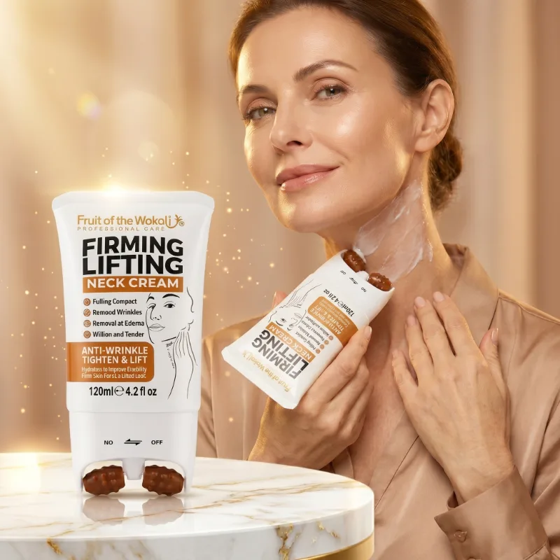 Cremă lifting pentru zona gâtului cu colagen și roller masaj integrat Fruit of the Wokali 120ml – reduce ridurile și tonifiază pielea [2]