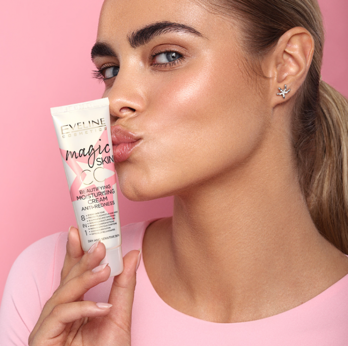 Crema CC Eveline Magic Skin 8in1 Beautifying Moisturising Cream Anti-Redness 50ml – Micropigments, Aqua Procity, Anti-Pollution System, ten uscat si sensibil, tub roz-alb [3]