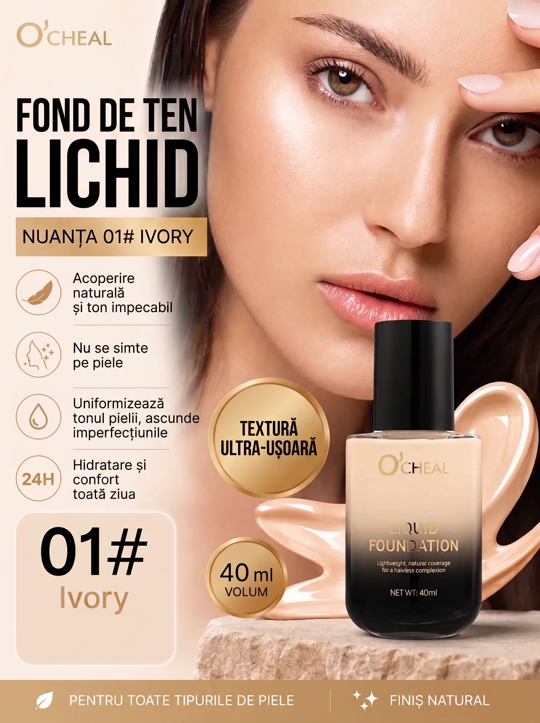 Fond de Ten O'Cheal, Liquid Foundation, Lightweight, 40 ml [2]
