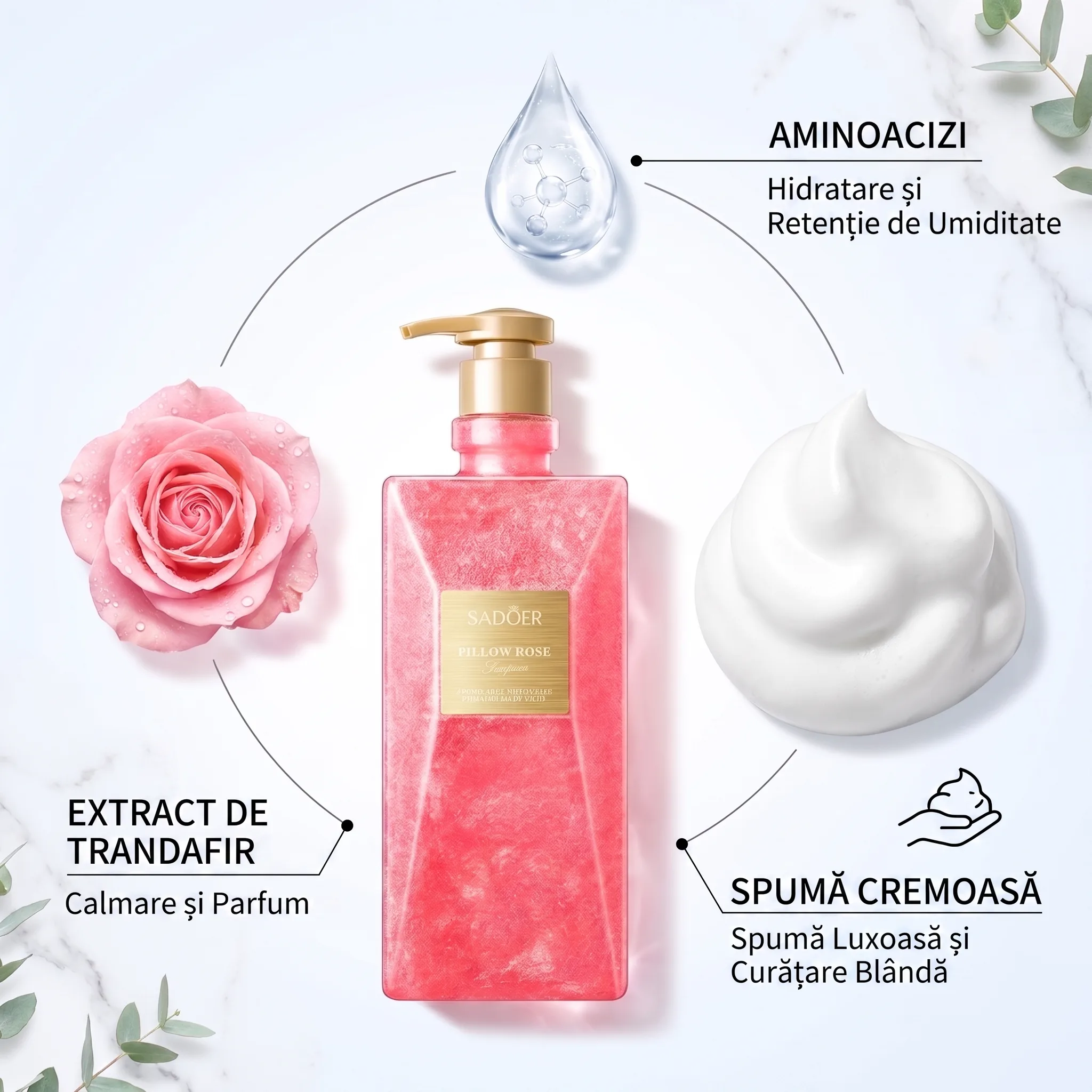 Gel de Duș cu Sclipici, Aroma de Trandafiri, Pillow Rose, Sadoer, 500ml [4]