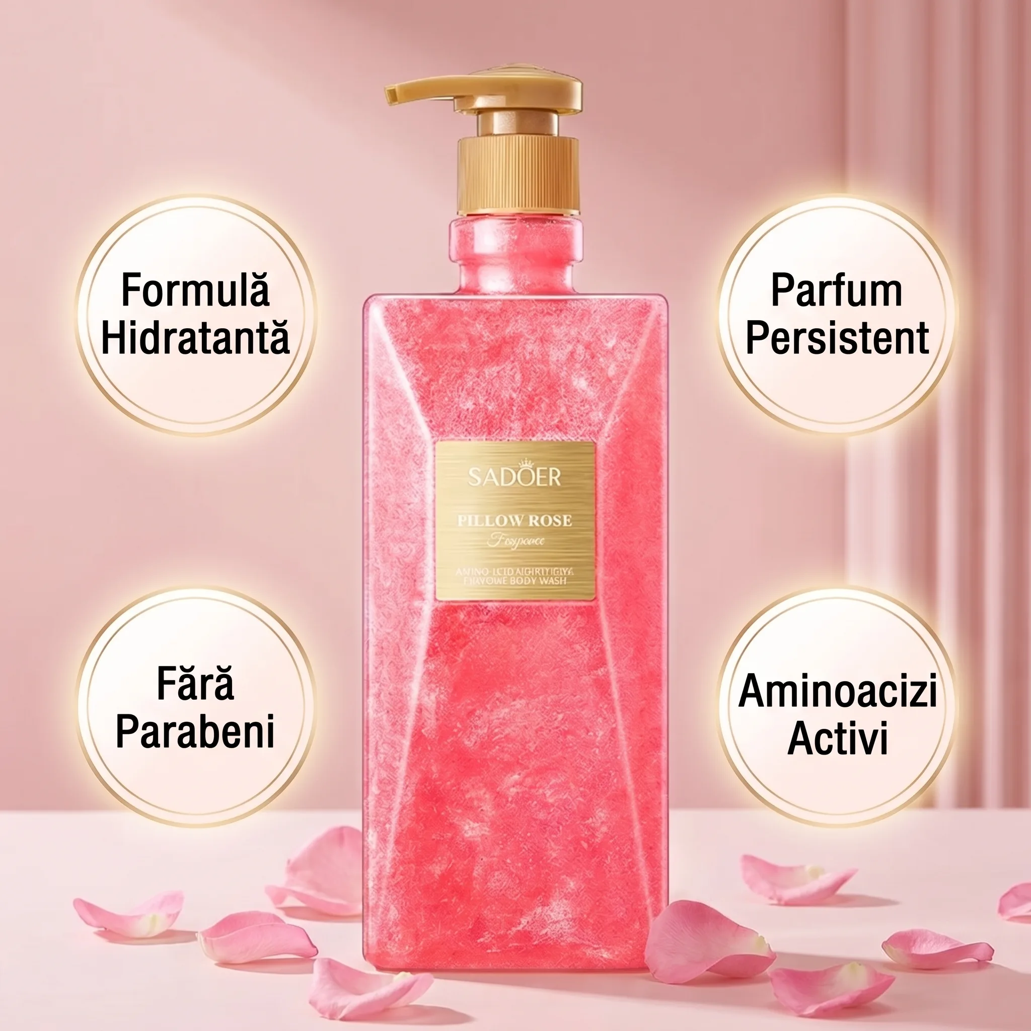 Gel de Duș cu Sclipici, Aroma de Trandafiri, Pillow Rose, Sadoer, 500ml [7]