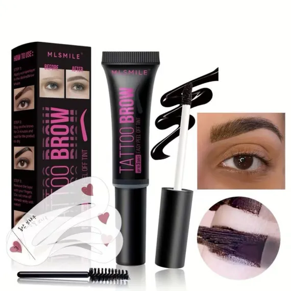 Gel Peel-Off pentru sprancene cu efect de tatuaj temporar, cu sabloane si perie incluse, O'CHEAL, 15ml [2]