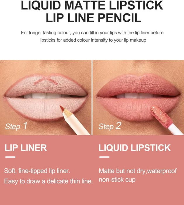 Set Ruj lichid mat si Creion, Liquid Matte Lipstick, 03, HANDAIYAN [4]