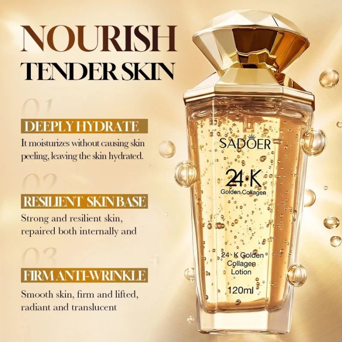 Loțiune Facială cu Particule Aur 24K, Colagen și Acid Hialuronic, Antirid și Hidratare, 120ml, Sadoer [3]