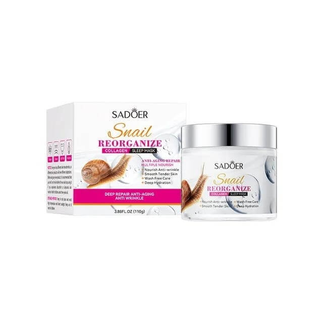 Masca de noapte antirid Sadoer Snail Reorganize Collagen Sleep Mask 110g – cu Extract de Melc si Colagen, fara clatire, borcan transparent cu capac argintiu [3]
