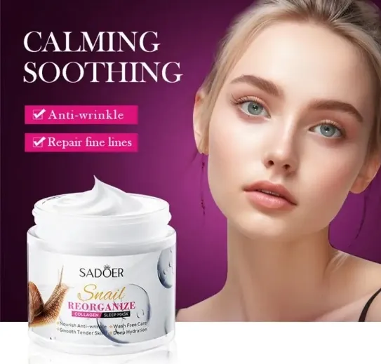 Masca de noapte antirid Sadoer Snail Reorganize Collagen Sleep Mask 110g – cu Extract de Melc si Colagen, fara clatire, borcan transparent cu capac argintiu [4]