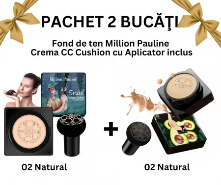 Pachet 2 Bucăţi -Fond de ten/Crema CC Cushion,  Aplicator inclus, 02 Natural, MillionPauline [1]
