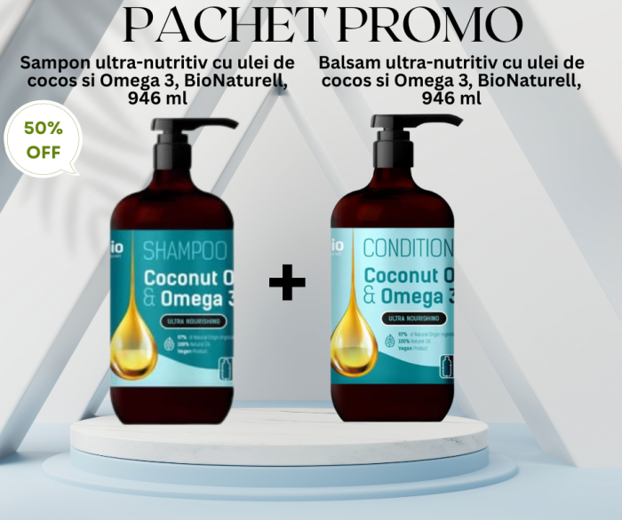 Pachet Promo - Sampon si balsam ultra-nutritiv cu ulei de cocos si Omega 3, 2*946ml [1]