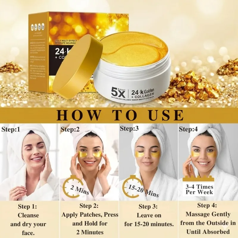 Set 80 Plasturi pentru Ochi cu Aur 24K si Colagen, Anti-Cearcăne, Antirid si Iluminare, Sadoer [9]