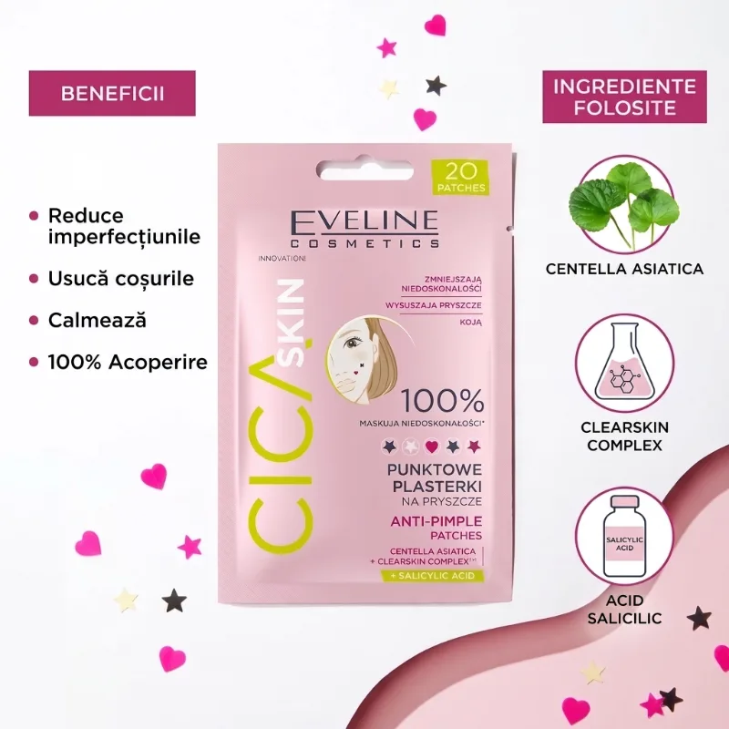 Plasturi pentru Coșuri cu Centella Asiatica și Acid Salicilic, Cica Skin, Eveline, 20 buc [3]