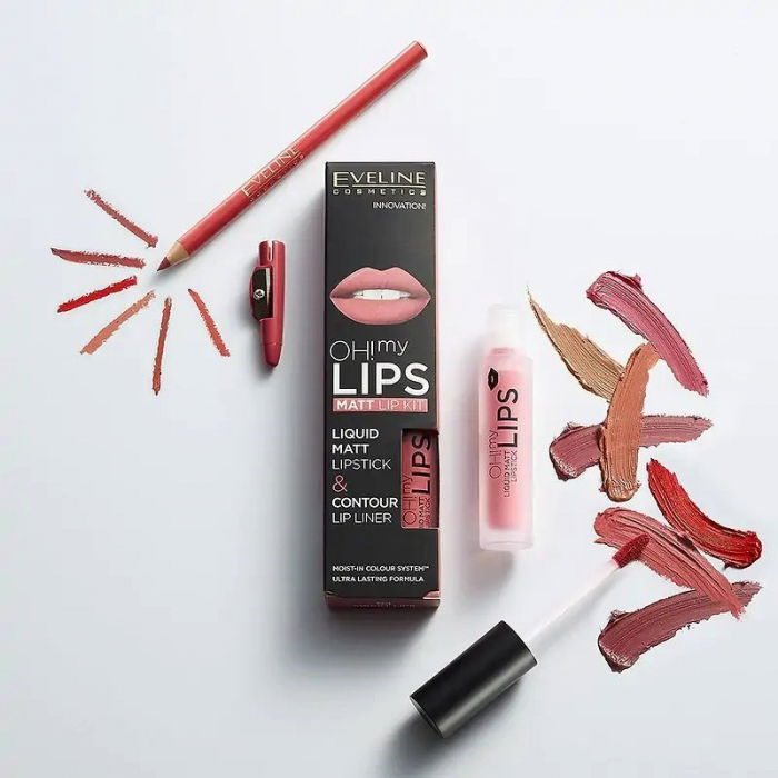 Ruj lichid mat + Creion, Matt Lip Kit Oh! My lips 08 ,Eveline Cosmetics [3]