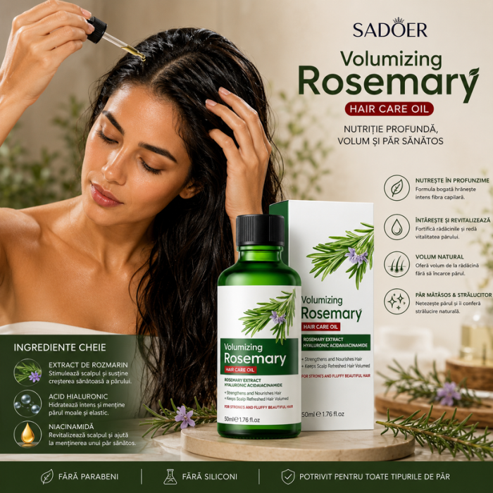 Ulei de Păr Fortifiant cu Rozmarin, Acid Hialuronic și Vitamina E, pentru Regenerare și Volum, Sadoer, 50ml [3]