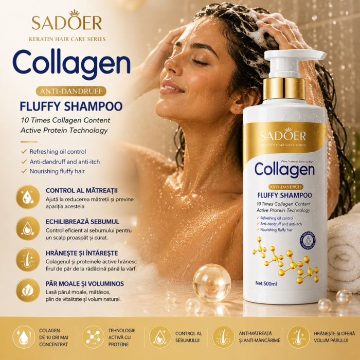 Sampon cu 10 x Colagen, Anti-Mătreață și pentru Curățare Profundă, Sadoer, 500ml [3]