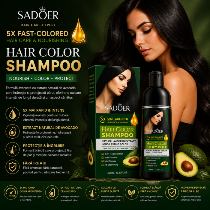 Sampon Nuantator cu Extract de Avocado, Negru Natural, 400ml, Sadoer [6]