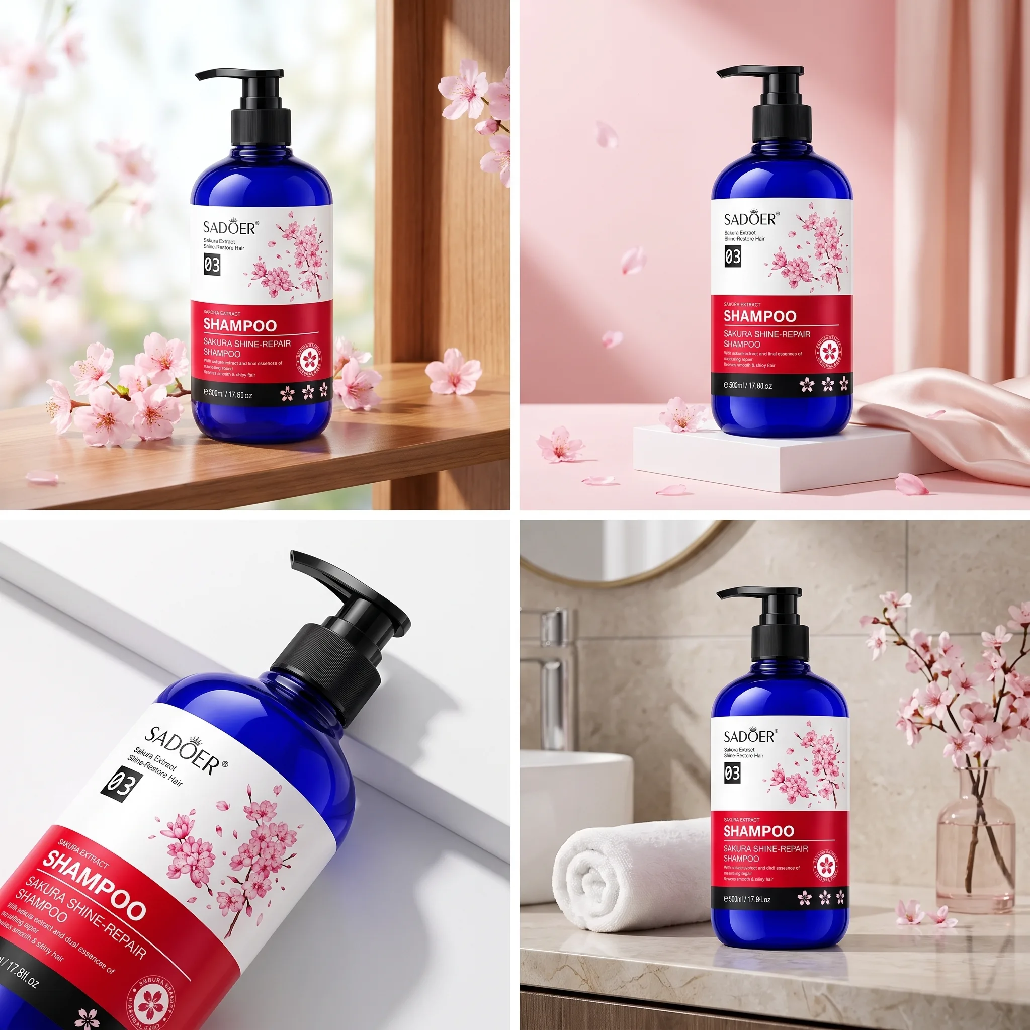 Șampon pentru Repararea și Strălucirea Părului, cu Extract de Cireșe Sakura, Sadoer, 500ml [5]