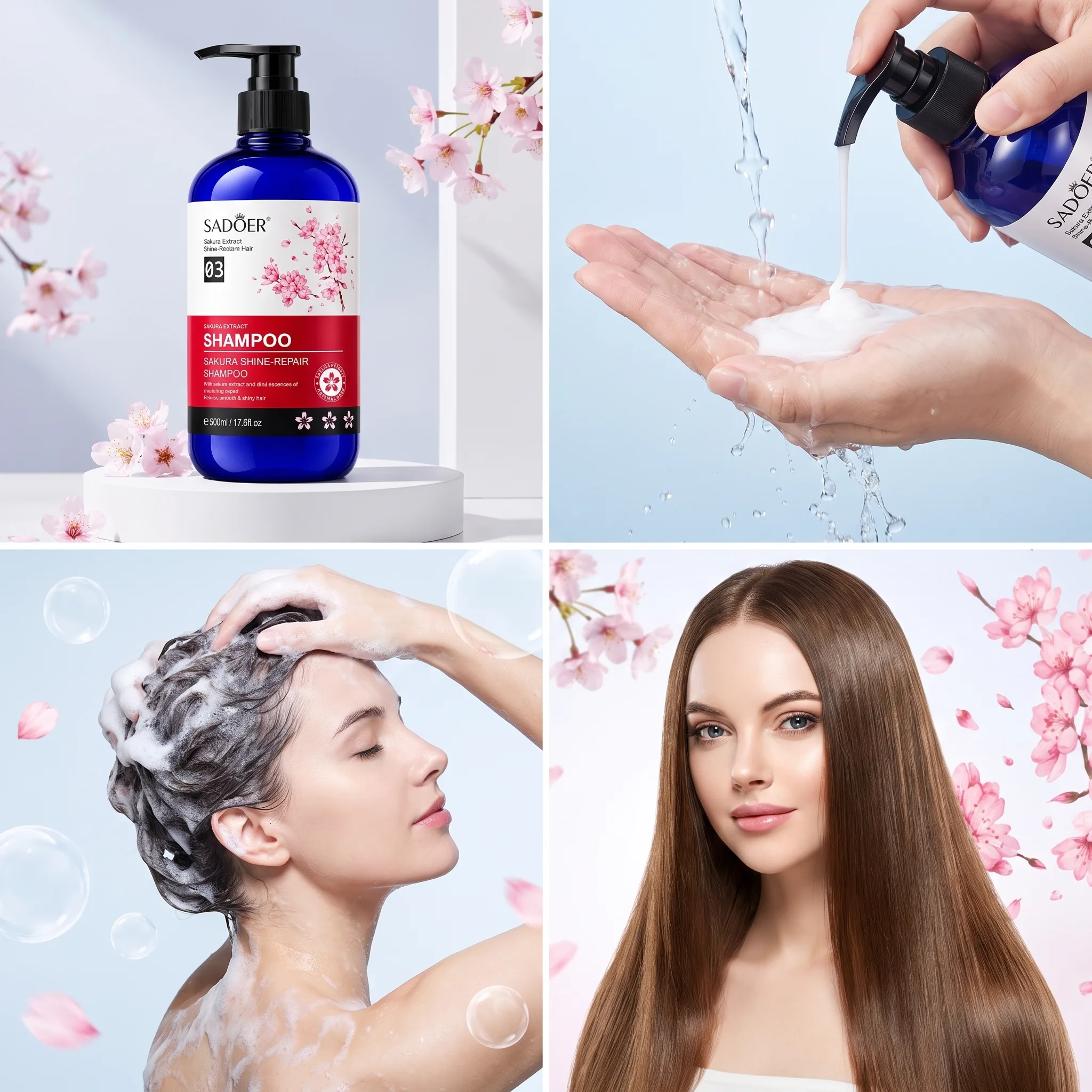 Șampon pentru Repararea și Strălucirea Părului, cu Extract de Cireșe Sakura, Sadoer, 500ml [3]