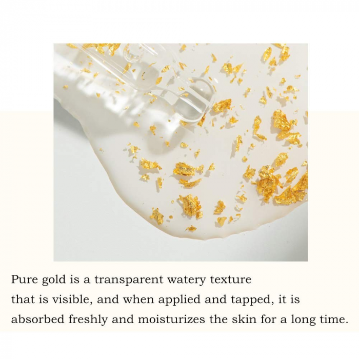 Ser de față Goldzan 24K cu foițe de aur pur 99.9%, acid hialuronic și peptide pentru hidratare intensă și regenerare. [7]