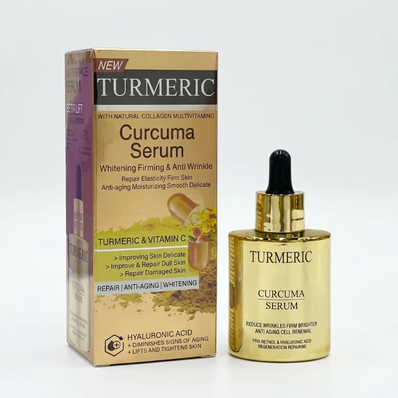Ser Turmeric Curcuma Serum 60ml cu Vitamina C, Acid Hialuronic, Pro-Retinol si Colagen – Whitening, Antirid, Pete Pigmentare, flacon auriu cu pipeta [2]
