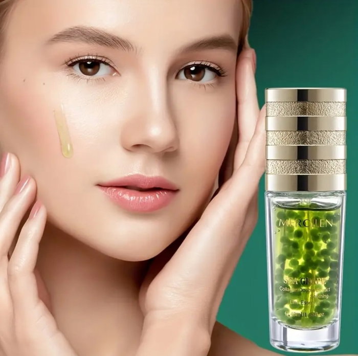 Ser Mercilen Sea Grape Collagen 45ml – Extract Dublu Struguri de Mare, Colagen Tip III, flacon sticla cu capsule verzi si capac auriu premium [6]