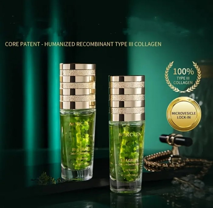 Ser Mercilen Sea Grape Collagen 45ml – Extract Dublu Struguri de Mare, Colagen Tip III, flacon sticla cu capsule verzi si capac auriu premium [5]