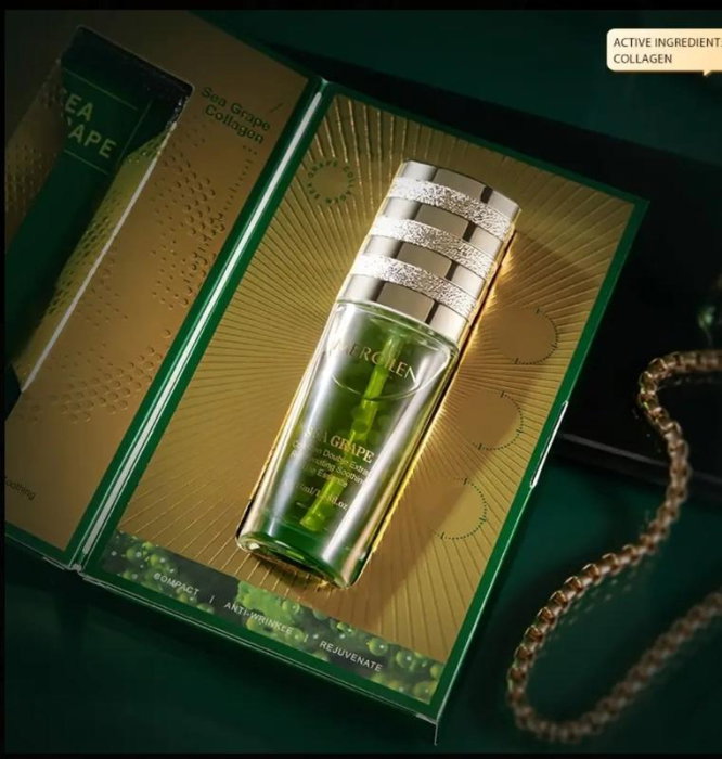 Ser Mercilen Sea Grape Collagen 45ml – Extract Dublu Struguri de Mare, Colagen Tip III, flacon sticla cu capsule verzi si capac auriu premium [2]