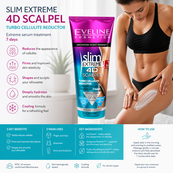 Ser Triplu Concentrat Anticelulitic, Remodelare și Elasticitate, Slim Extreme 4D Scalpel, Eveline Cosmetics , 250 ml [5]