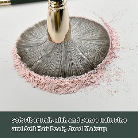 Set 14 pensule profesionale pentru machiaj, cu Suport pentru Depozitare, Verde [11]