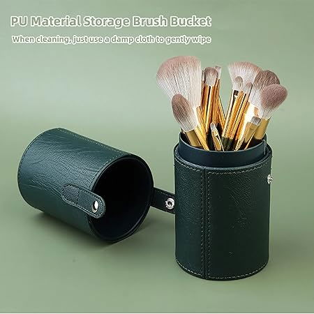 Set 14 pensule profesionale pentru machiaj, cu Suport pentru Depozitare, Verde [8]