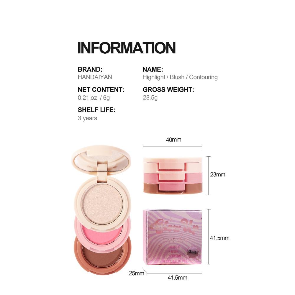 Paleta mini 3 in 1 cu Iluminator, Blush si Contour, Handaiyan, 6g [7]