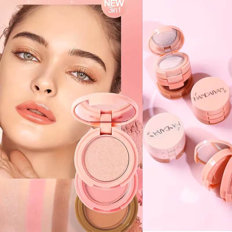 Paleta mini 3 in 1 cu Iluminator, Blush si Contour, Handaiyan, 6g [16]