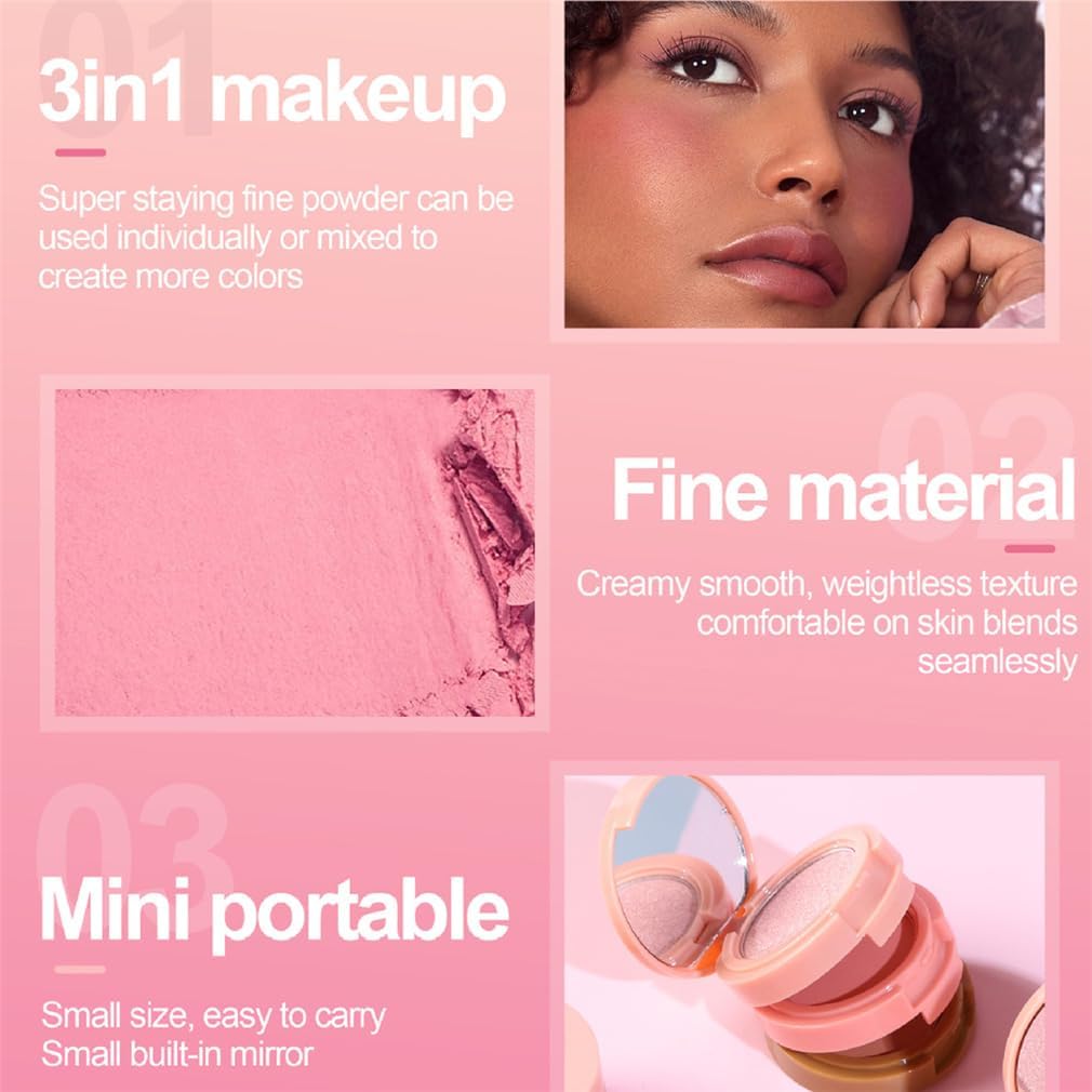 Paleta mini 3 in 1 cu Iluminator, Blush si Contour, Handaiyan, 6g [12]