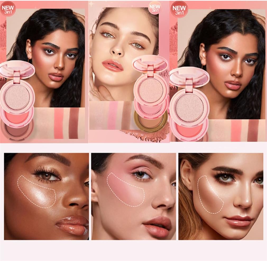 Paleta mini 3 in 1 cu Iluminator, Blush si Contour, Handaiyan, 6g [10]