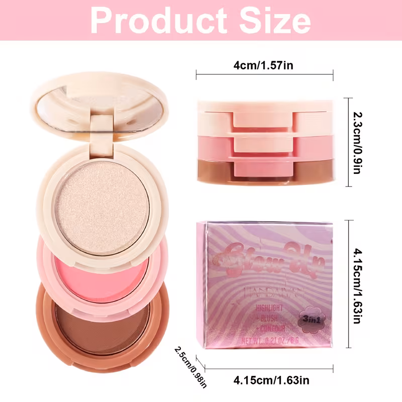 Paleta mini 3 in 1 cu Iluminator, Blush si Contour, Handaiyan, 6g [15]